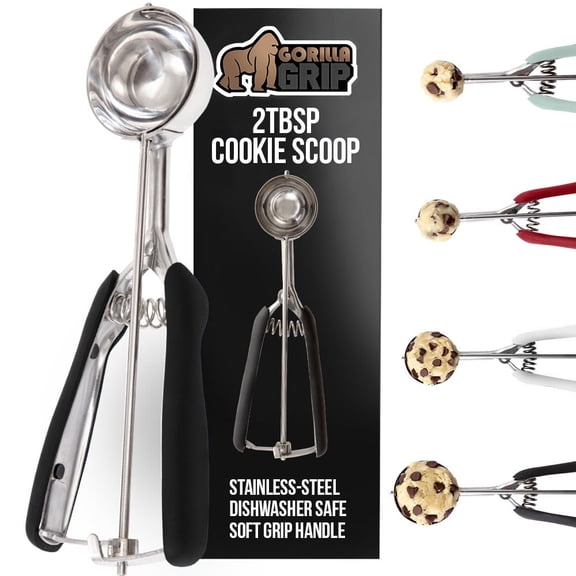GORILLA GRIP Cookie Scoop 2 TBSP Spring Scoops for Dough Ice Cream Fruit Melon Baller Size 30 Black