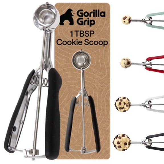 GORILLA GRIP Cookie Scoop 1 TBSP 304 Stainless Steel Spring Scoops for Dough Ice Cream Fruit Melon Baller Size 60 Black
