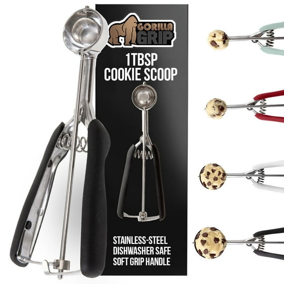 GORILLA GRIP Cookie Scoop 2 TBSP Spring Scoops for Dough Ice Cream Fruit Melon Baller Size 60 Black