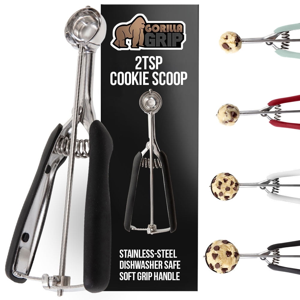 GORILLA GRIP Cookie Scoop 2 TSP Spring Scoops for Dough Ice Cream Fruit Melon Baller Size 100 Black