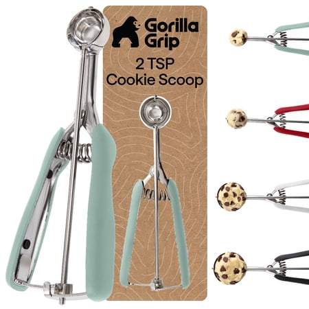 GORILLA GRIP Cookie Scoop 2 TSP 304 Stainless Steel Spring Scoops for Dough Ice Cream Fruit Melon Baller Size 100 Mint