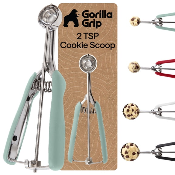 GORILLA GRIP Cookie Scoop 2 TSP 304 Stainless Steel Spring Scoops for Dough Ice Cream Fruit Melon Baller Size 100 Mint