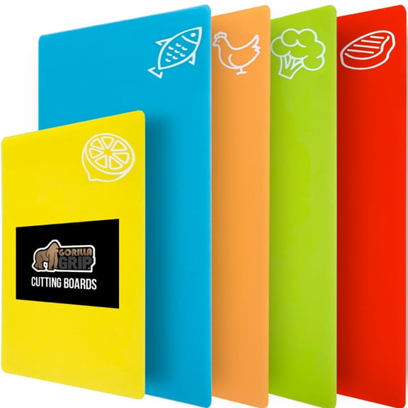 GORILLA GRIP Cutting Board Set of 5, Flexible, Durable Plastic Chopping Mats, 15x12, Multicolor