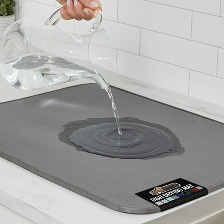 GORILLA GRIP Dish Drying Mat Thick Absorbent Microfiber Mat for Under Dryer Rack 16x18 In Gray