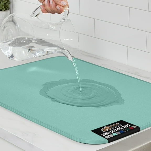 GORILLA GRIP Dish Drying Mat Thick Absorbent Microfiber Mat for Under Dryer Rack 16x18 In Mint