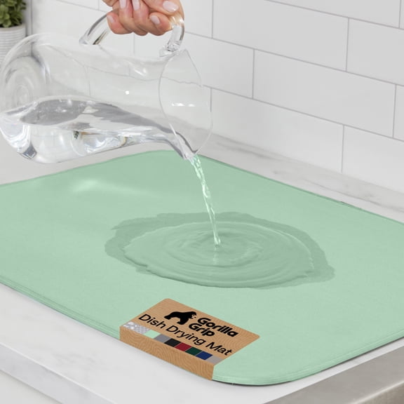 GORILLA GRIP Dish Drying Mat Thick Absorbent Microfiber Mat for Under Dryer Rack 16x18 In Mint