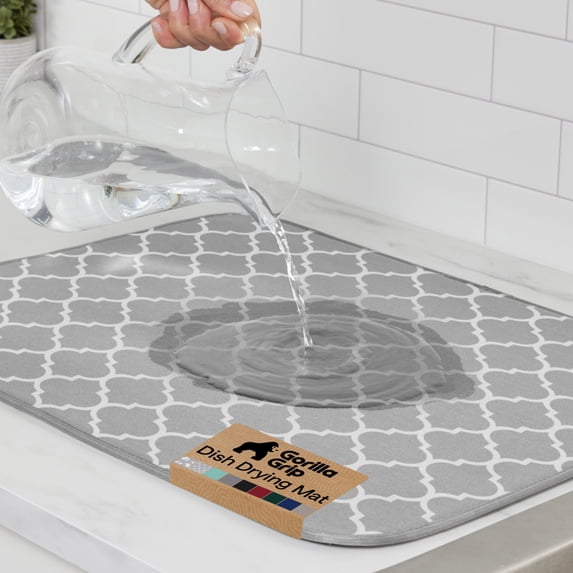 GORILLA GRIP Dish Drying Mat Thick Absorbent Microfiber Mat for Under Dryer Rack 18x3 In Quatrefoil