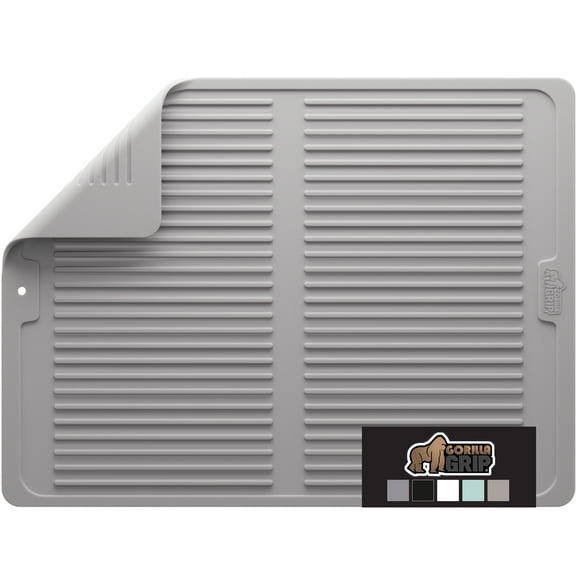 GORILLA GRIP Dish Drying Mat for Kitchen Counter, 18x24, Waterproof Silicone Dishwashing Mat, Gray