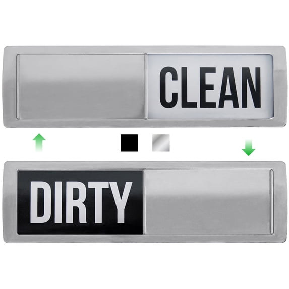 GORILLA GRIP Dishwasher Magnet Clean Dirty Sign, Optional Adhesive for Non-Magnet Surfaces, Silver