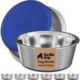 thumbnail image 1 of GORILLA GRIP Dog Bowl Set of 2, Holds 8 Cups, Food Grade 304 Stainless Steel, Silicone Base, Blue, 1 of 10