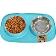 GORILLA GRIP Dog Bowls Feeding Mat Set, Food Grade 304 Stainless Steel Bowl, Raised Edge Silicone, 3 Cup, Turquoise