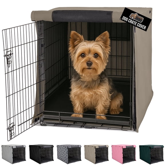 GORILLA GRIP Dog Crate Cover, Fits 24" Indoor Kennel Cage, Breathable Mesh Windows, Taupe