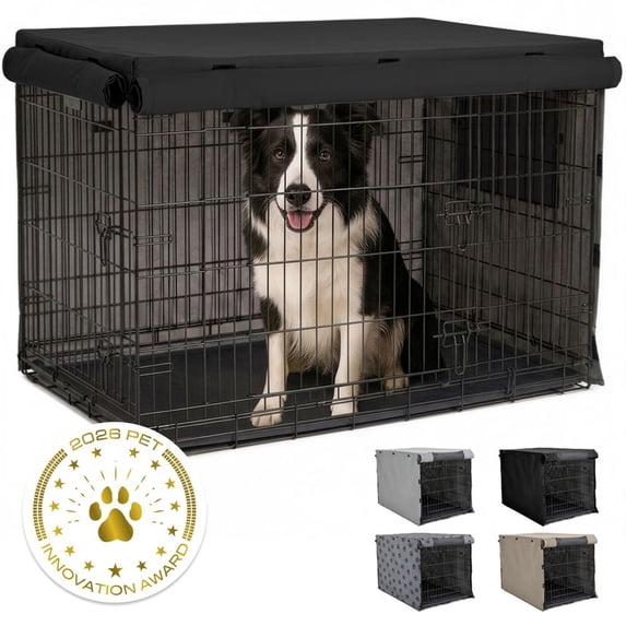 GORILLA GRIP Dog Crate Cover, Fits 36" Indoor Kennel Cage, Breathable Mesh Windows, Black