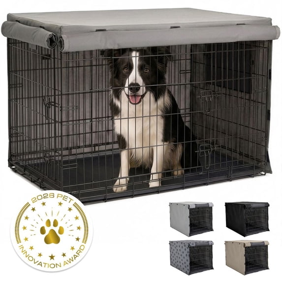 GORILLA GRIP Dog Crate Cover, Fits 36" Indoor Kennel Cage, Breathable Mesh Windows, Gray