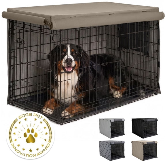 GORILLA GRIP Dog Crate Cover, Fits 48" Indoor Kennel Cage, Breathable Mesh Windows, Taupe