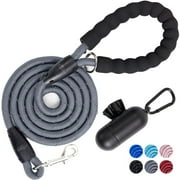 GORILLA GRIP Dog Leash, Heavy Duty Reflective Rope Leashes with Waste Bag Dispenser, 4 1/2 FT Gray