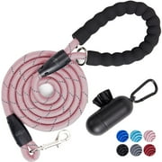 GORILLA GRIP Dog Leash, Heavy Duty Reflective Rope Leashes with Waste Bag Dispenser, 4 1/2 FT Pink