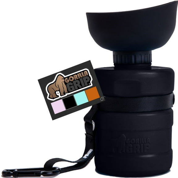 GORILLA GRIP Dog Water Bottle, 12 oz Pet Travel Squeeze Bottle, Food Grade Silicone, Black