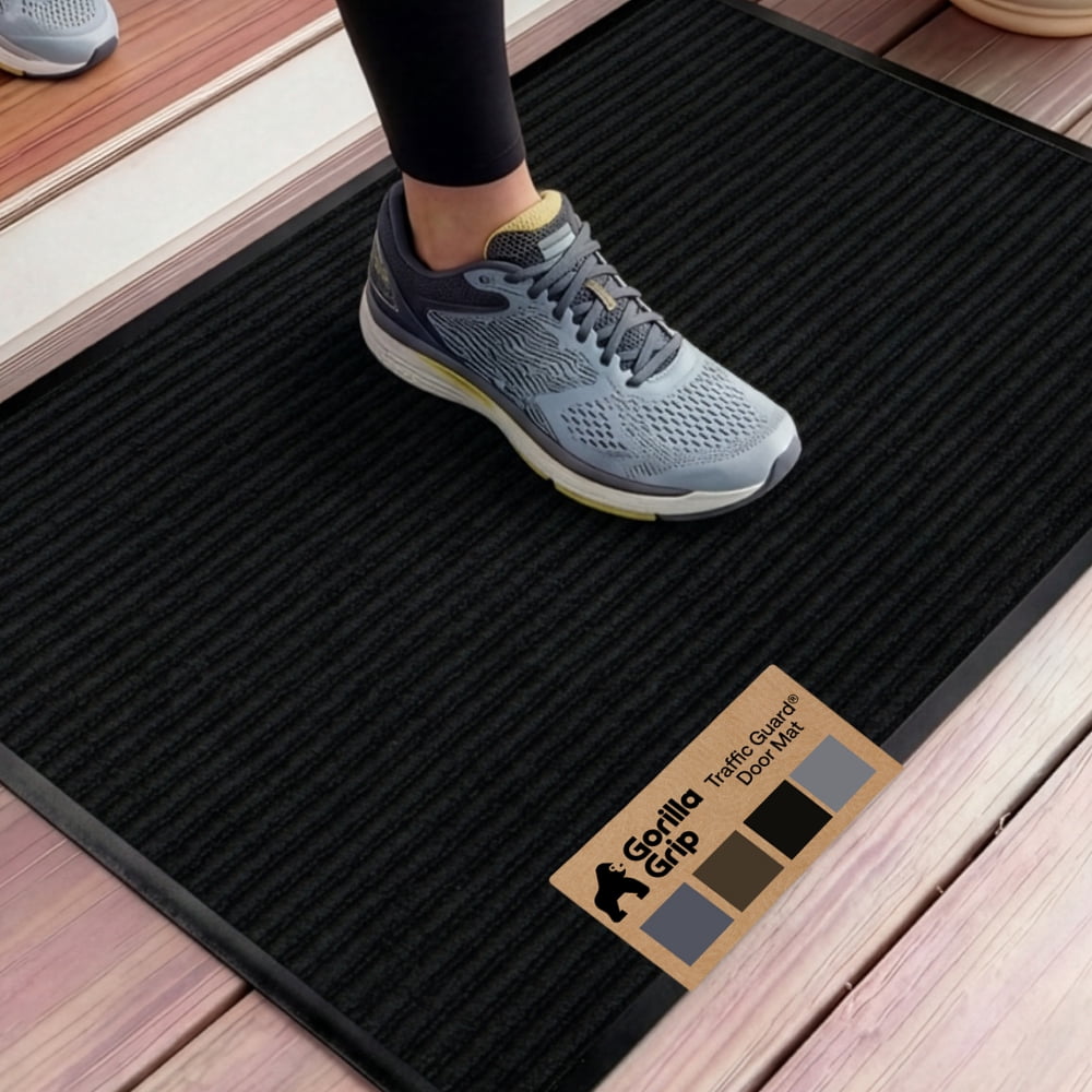 GORILLA GRIP Door Mat, Waterproof, Traffic Guard Commercial Office Doormat, 35x23, Black
