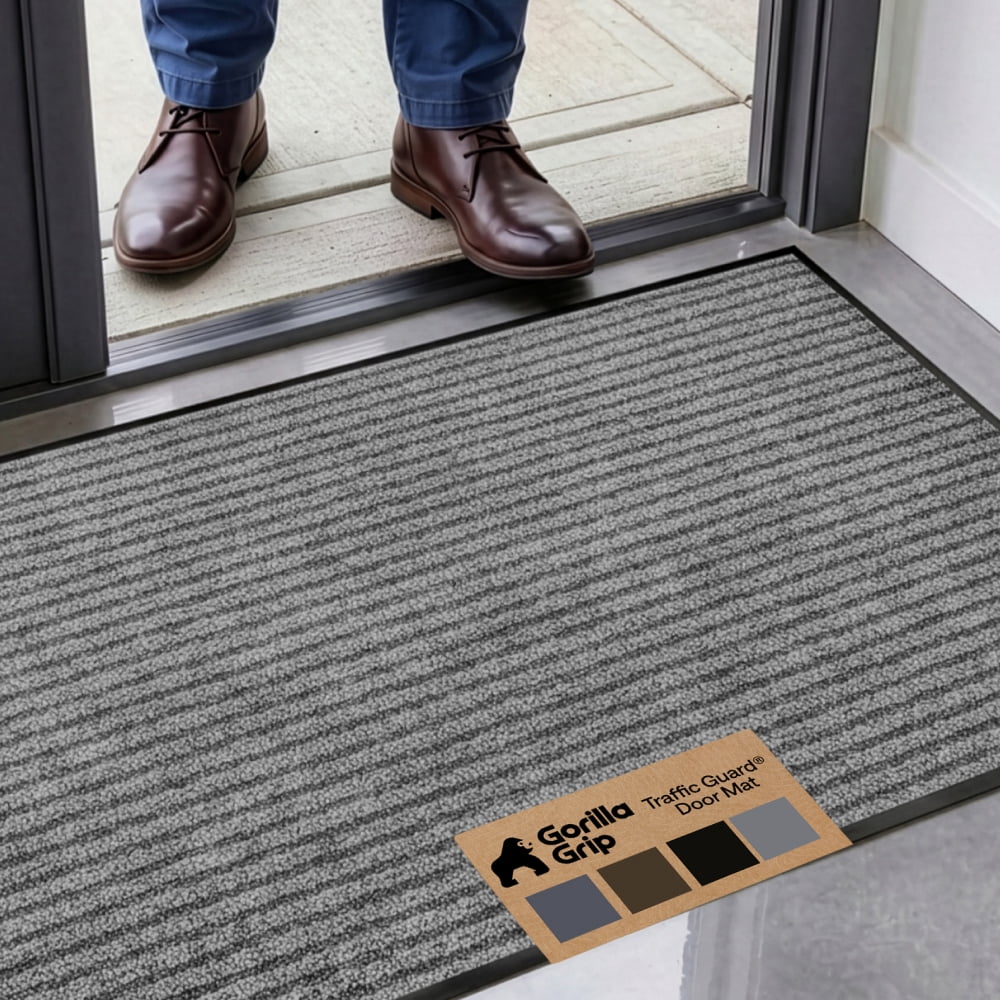 GORILLA GRIP Door Mat, Waterproof, Traffic Guard Commercial Office Doormat, 47x35, Gray