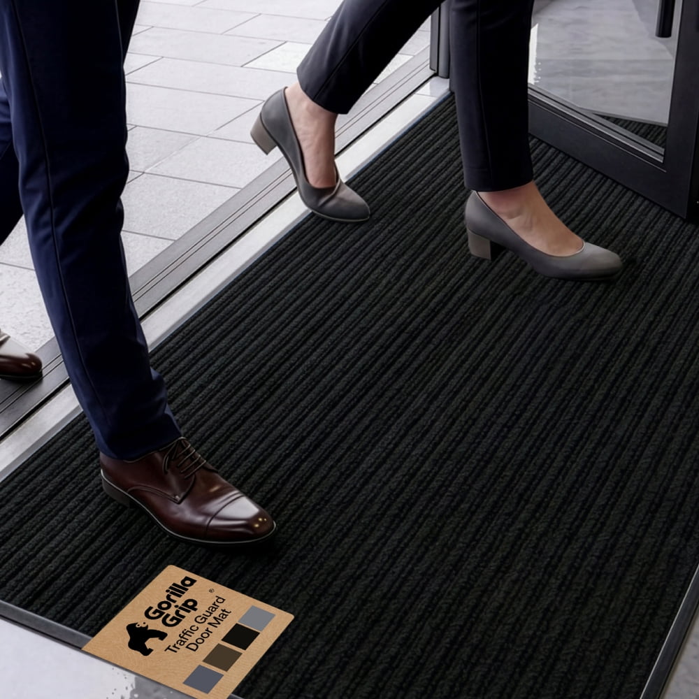 GORILLA GRIP Door Mat, Waterproof, Traffic Guard Commercial Office Doormat, 60x36, Black