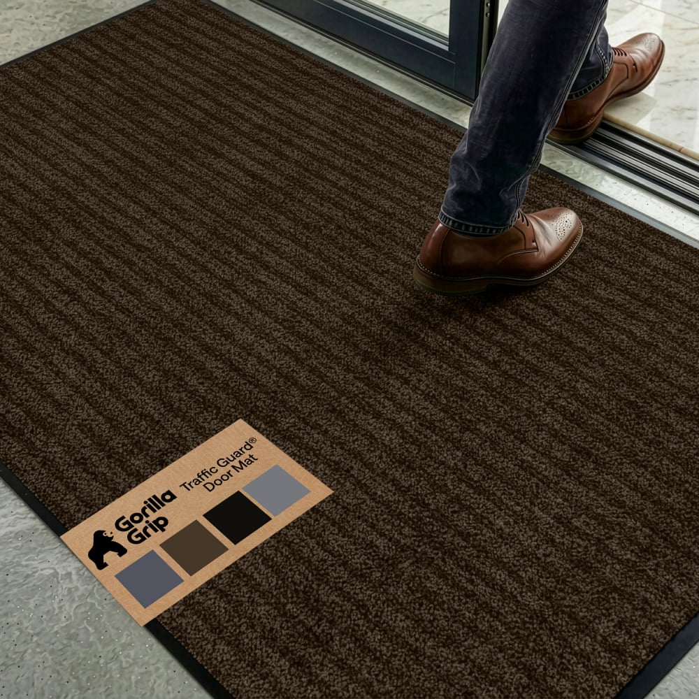 GORILLA GRIP Door Mat, Waterproof, Traffic Guard Commercial Office Doormat, 72x48, Brown