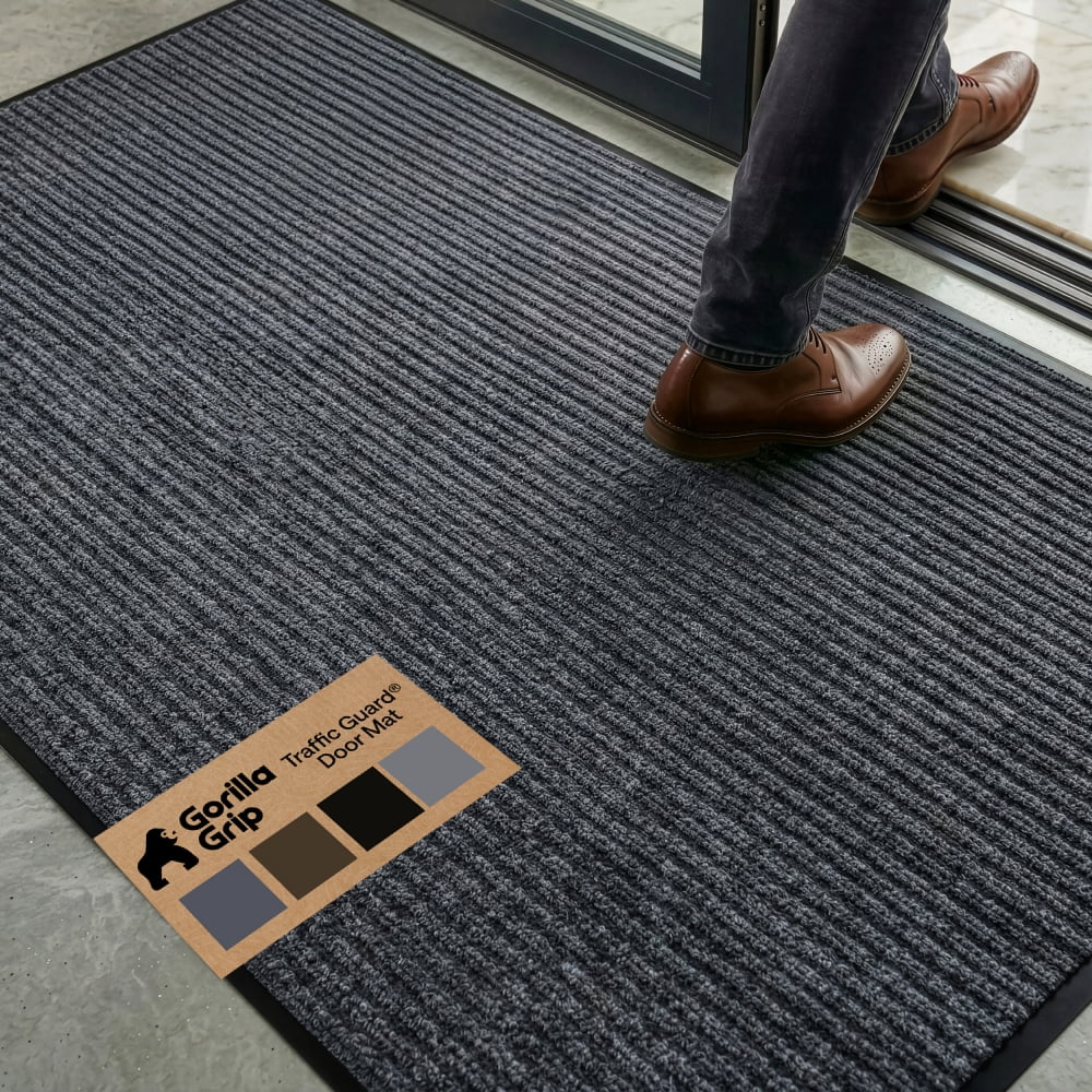 GORILLA GRIP Door Mat, Waterproof, Traffic Guard Commercial Office Doormat, 72x48, Charcoal Gray