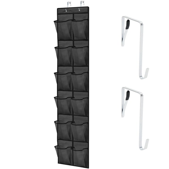 GORILLA GRIP Over the Door Shoe Organizer, 12 Large Breathable Mesh Pockets, Space Saving Hanging Storage Holder, 2 Hook Closet Rack Hanger, Hangs on Closets for Shoes, Accessories, 64H x 9.5W Black