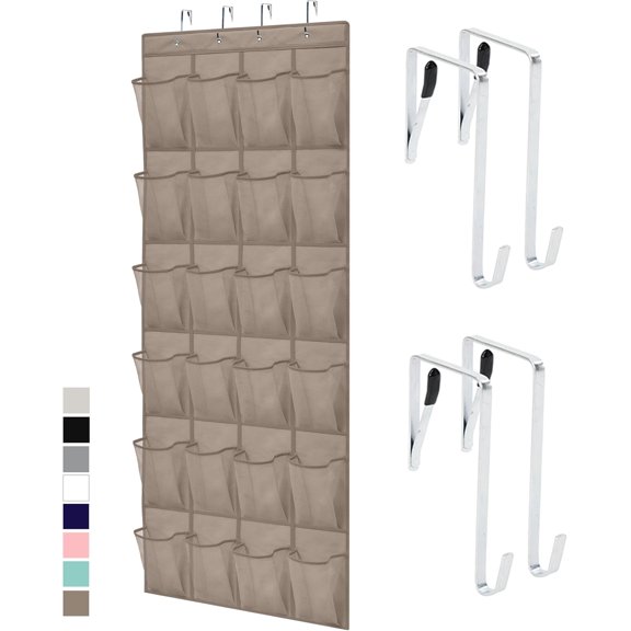 GORILLA GRIP Over the Door Shoe Organizer, 24 Large Breathable Mesh Pockets, Space Saving Hanging Storage Holder, Closet Rack Hanger Holds Up to 40 lbs, Hangs on Closets for Shoes, Accessories, Black