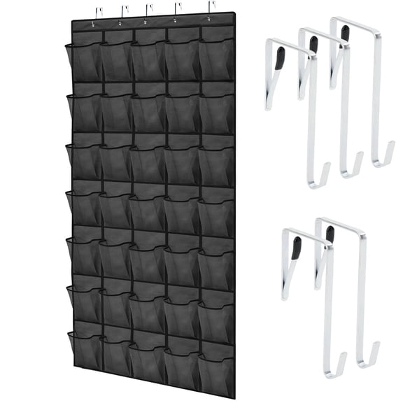 GORILLA GRIP Over the Door Shoe Organizer, 35 Large Breathable Mesh Pockets, Space Saving Hanging Storage, 5 Hook Closet Rack Hanger, Hangs on Closets for Shoes, Accessories 68.5H x 24.5W Black