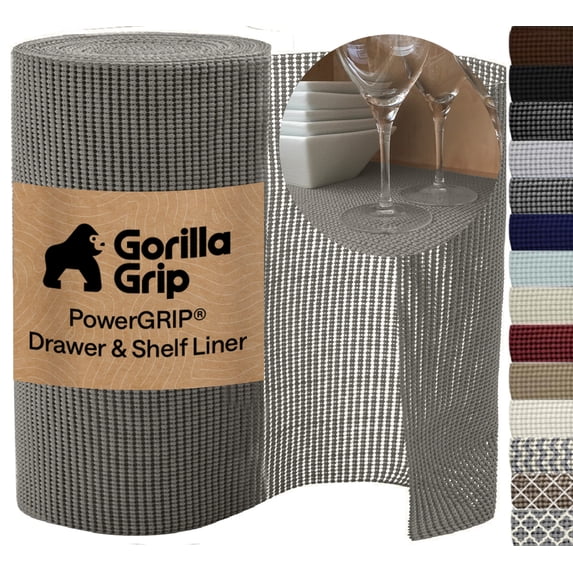 GORILLA GRIP Drawer Shelf Liner, Non-Adhesive Liners for Kitchen Pantry Cabinets, Easy Install, 12"x30', Gray