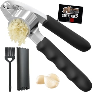 GORILLA GRIP Garlic Press and Peel Set, Heavy Duty Mincer Tool, Large Ergonomic Handle, Black