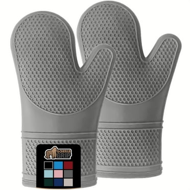 GORILLA GRIP Heat and Slip Resistant Silicone Oven Mitts, Waterproof, Cotton-Lined Mitt Set of 2, 12.5 IN, Gray