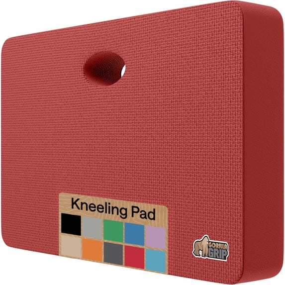 GORILLA GRIP Kneeling Pad, Cushioning Support for Knees, Extra Thick, Water Resistant, 17.5x11 Red