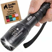 GORILLA GRIP LED Tactical Flashlight, 750 FT High Lumens 5 Adjustable Modes, Water Resistant, Black