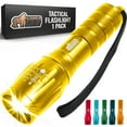 thumbnail image 1 of GORILLA GRIP LED Tactical Flashlight, 750 FT High Lumens 5 Adjustable Modes, Water Resistant, Gold, 1 of 9