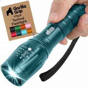 GORILLA GRIP LED Tactical Flashlight, 750 FT High Lumens 5 Adjustable Modes, Water Resistant, Teal