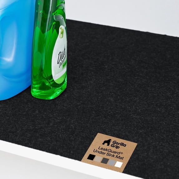 GORILLA GRIP LeakGuard Under Sink Mat, Waterproof Shelf Liner, Non-Adhesive, 24x24 Black