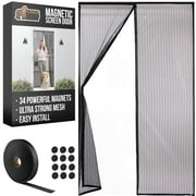 GORILLA GRIP Magnetic Screen Door, Hands Free Mesh Curtain, Patio Sliding Door Screen, Black 38x82