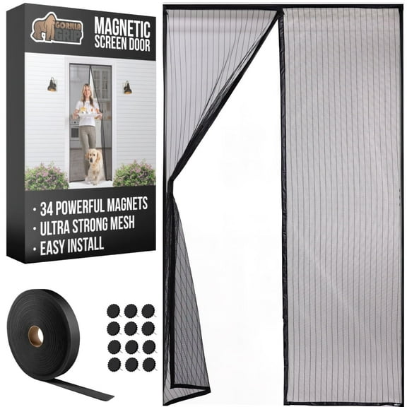 GORILLA GRIP Magnetic Screen Door, Hands Free Mesh Curtain, Patio Sliding Door Screen, Black 38x82