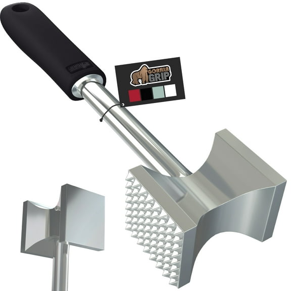GORILLA GRIP Meat Tenderizer, Patented Heavy Duty Kitchen Mallet Hammer Tool with Soft Handle, Black