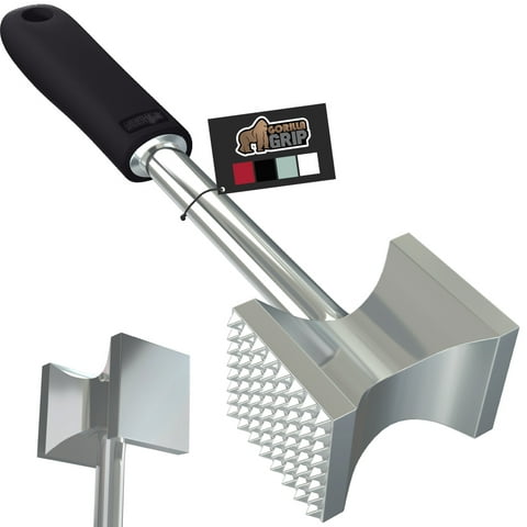 GORILLA GRIP Meat Tenderizer, Patented Heavy Duty Kitchen Mallet Hammer Tool with Soft Handle, Black