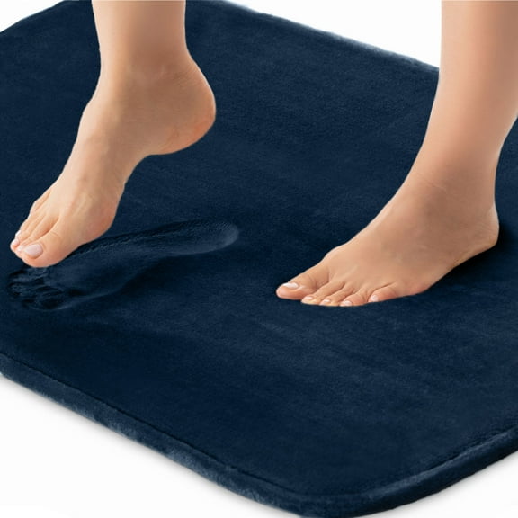 GORILLA GRIP Memory Foam Bath Rug, Machine Washable, Bath Rugs for Bathroom Floor, 24x17 Mat, Navy Blue