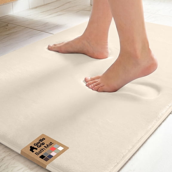 GORILLA GRIP Memory Foam Bath Rug, Machine Washable, Bath Rugs for Bathroom Floor, 36x24 Mat, Cream