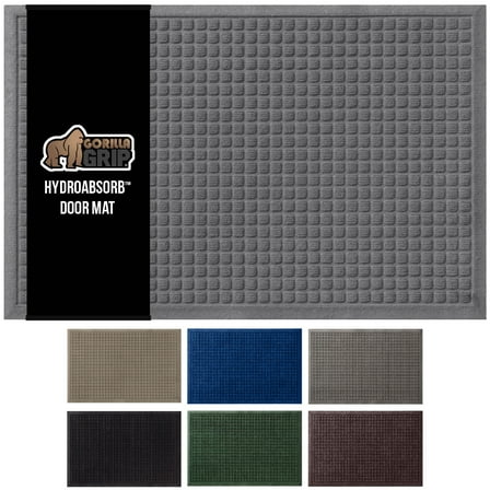 GORILLA GRIP HydroAbsorb Doormat, Indoor Outdoor Rubber Backed Weather Mat, 29x17, Gray
