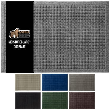 GORILLA GRIP Moisture Guard Doormat, Indoor Outdoor Rubber Backed Weather Mat, 29x17, Gray