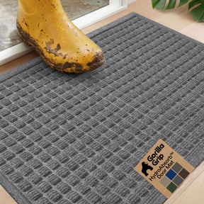 GORILLA GRIP HydroAbsorb Doormat, Indoor Outdoor Rubber Backed Weather Mat, 29x17, Gray