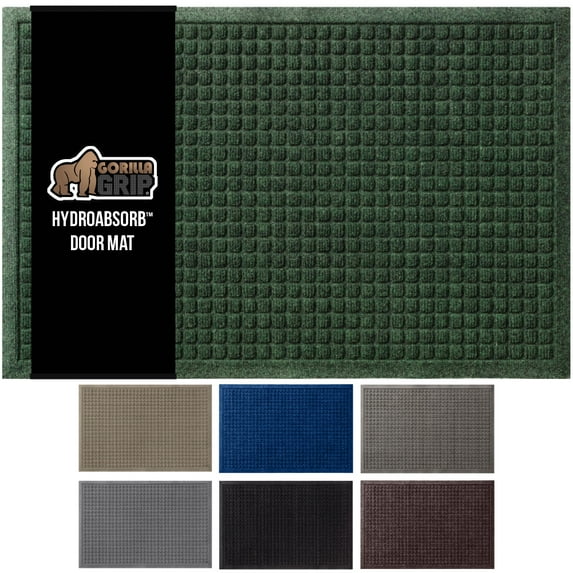 GORILLA GRIP HydroAbsorb Doormat, Indoor Outdoor Rubber Backed Weather Mat, 29x17, Green