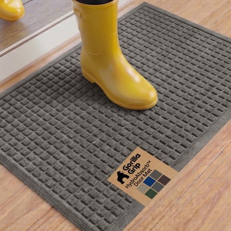 GORILLA GRIP HydroAbsorb Doormat, Indoor Outdoor Rubber Backed Weather Mat, 35x23, Grey