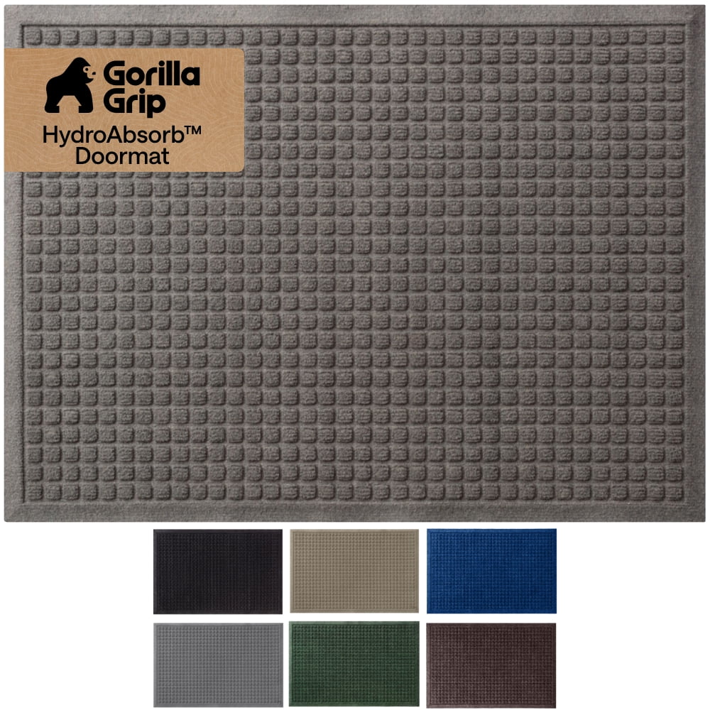 GORILLA GRIP HydroAbsorb Doormat, Indoor Outdoor Rubber Backed Weather Mat, 35x23, Charcoal
